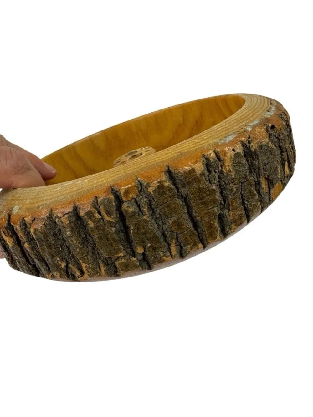*Vintage Bark Nut Bowl Round Wooden Picks Nut Crackers Rustic Retro
